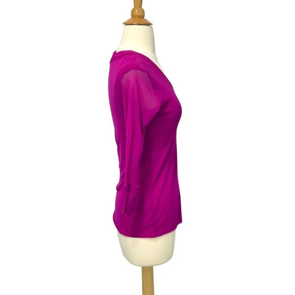 Petit Pois by Viviana G Mesh Long Sleeve V-Neck Top Fuchsia Purple Y2K Size M - Picture 3 of 9